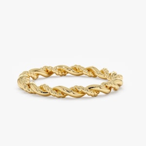 Solid Gold Twist Ring, Handmade Dainty Rope Ring, Unique Design, Stackable Crafted Plain Band, Everyday Jewelry, 14k Solid Gold Ring, Nalani