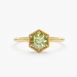 Peridot Ring, Green Engagement Ring, 14k 18k Solid Gold, Natural Gemstone, Stackable Gold Ring, August Birthstone, Gift for Mother, Anaya