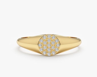 Small Diamond Signet Ring, Natural Diamond Ring, Minimalist Gold Ring, 14k Gold Signet Ring, Pinky Ring for Women, Gift For Her, Monroe