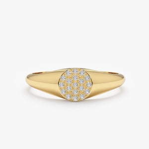 Small Diamond Signet Ring, Natural Diamond Ring, Minimalist Gold Ring, 14k Gold Signet Ring, Pinky Ring for Women, Gift For Her, Monroe