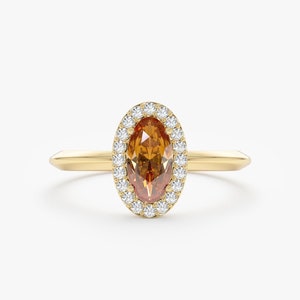 Citrine Diamond Cocktail Ring, 10k 14k 18k Solid Gold Option, Oval-Cut Citrine Engagement Ring, November Birthstone, Statement Ring, Khadija
