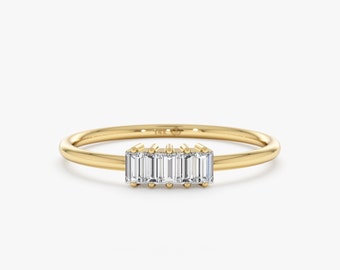 14k Gold Baguette Diamond Ring, Dainty Diamond Ring, Petite Diamonds, 14K Rose, White, Yellow, Minimalist, Unique Engagement Ring, Helena
