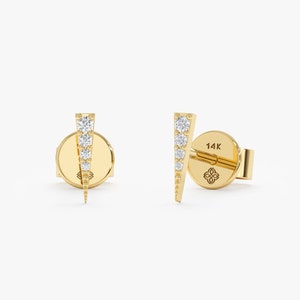 14k Diamond Pave Spike Earrings, 14k Gold Small Diamond Studs, Dainty Diamond Earrings, Solid Rose, White, Yellow Gold, Minimalist, Roxy
