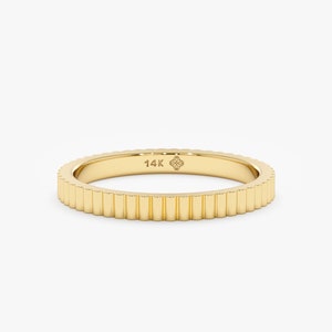 Solid Gold Wedding Band, Fluted Design, Modern Touch, 14k Or 18k, Timeless Dainty Classic Band, Textured Ring, Unique Plain Gold Band, Celia