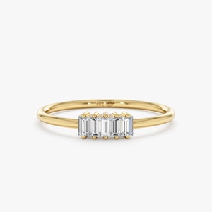 14k Gold Baguette Diamond Ring, Dainty Diamond Ring, Petite Diamonds, 14K Rose, White, Yellow, Minimalist, Unique Engagement Ring, Helena