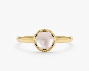 14k Gold Rose Quartz Ring, Crown Setting, Large Solitaire Ring, Gem Of Love, Engagement Ring, Gift for Valentine, Bridal Gift, Amala