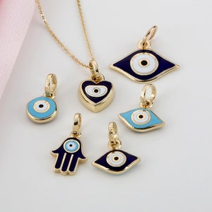 14K Gold Evil Eye Charm, Lucky Eye Necklace Charm, Enamel Evil Eye, Solid Gold Pendant, Hamsa Charm, Charm Only, Christmas gift, Lucinda