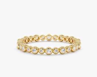 Dainty Diamond Eternity Ring, 14k Solid gold, Alternating Size Bezels, Eternity Ring, Wedding Band, Rose, White, Yellow Gold, 2mm, Camila