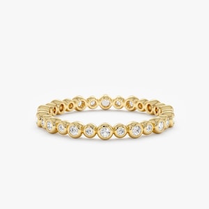 Dainty Diamond Eternity Ring, 14k Solid gold, Alternating Size Bezels, Eternity Ring, Wedding Band, Rose, White, Yellow Gold, 2mm, Camila