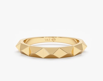 14k Solid Gold Spike Ring, Stackable Ring, Studded Gold Ring, 14k Rose, Yellow, White Gold, Fashion and Trendy, Casual Gold Ring, Nubia