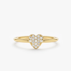 14k Small Diamond Heart Ring, Solid Gold Heart Ring, Micro Pave Diamond Ring, Mini Heart Ring, Dainty Heart Ring, Gift for Daughter, Taylor