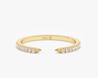 14K Natural Diamond Claw Ring, Thin Pave Diamond Ring, Cuff Ring, Dainty Gold Ring, Gold Spike Ring, Trendy, Diamond Stackable Ring, Elina