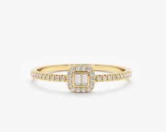 14k Gold Diamond Ring, Dainty Diamond Ring, Stackable, 14k White, Rose, Yellow Gold, Minimalist, Engagement Ring, Petite Baguettes, Sarafina