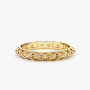 14k Gold Diamond Spike Ring, Half Eternity Ring, Unique Diamond Ring, Gold Pyramid Ring, Stackable Ring, 14k Rose, White, Yellow, Nefertiti