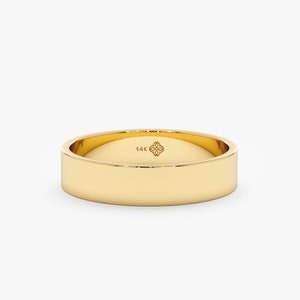 14k Solid Gold Wedding Band, Flat Top Design, Simple Gold Ring, Unisex, Classic Wedding Ring, 4.5mm, 14k Rose, Yellow, White, Megan