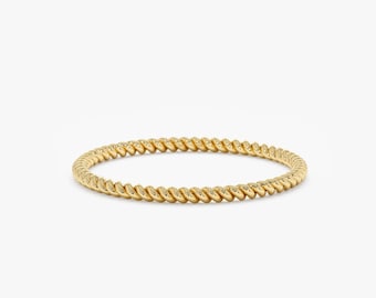 Massief goud gevlochten touw ring, sierlijke twist ring, 1,2 mm gedraaide touw trouwring, gedraaide 14k gouden touw ring, stapelen twist ring, Nalani