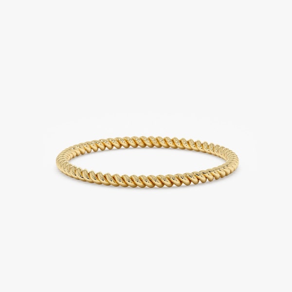 Geflochtener Seilring aus massivem Gold, zierlicher Twist-Ring, 1,2 mm gedrehter Seil-Ehering, gedrehter 14-karätiger Goldseil-Ring, Stapel-Twist-Ring, Nalani