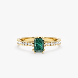 Teal Sapphire Engagement Ring, Natural Emerald Cut Green & Blue Teal Sapphire, Brilliant Diamonds, 14k or 18k Solid Gold, 8 Prong Set, Olea