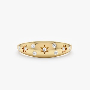 14k Gold Celestial Ring, Dome Star Ring, Multi Star Setting Jewelry, Solid Gold Ring, Fine Handmade Band, Birthday Gift for her, Estelle