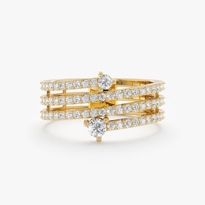 Diamond Wrap Around Ring, Natural Diamond Spiral Band, 14k or 18k, Solid Gold Ring, Diamond Paved Coil Statement Ring, Gift For Wife, Naia