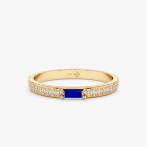 14k Solid Gold Diamond Ring, Sapphire Wedding Band, Baguette Ring, Dainty Gold Ring, Anniversary Gift, Stacking Ring, Promise Ring, Madilyn