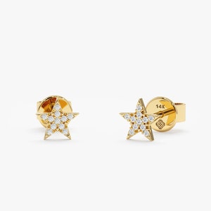 14K Gold Diamond Little Star Stud, Diamond Star Earrings, Mini Star, Celestial Earring, 14k Rose, White, Yellow, Gift for Her, Polaris
