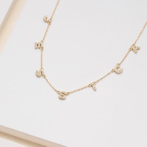Natural Diamond Name Custom Necklace, Initial Charm Choker, Dainty Small Letters, 14k Solid Gold Layering Necklace, Best Gift Ever, Shonda
