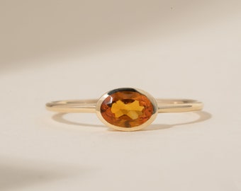 14k Gold Citrine Ring, Oval Bezel Set Gemstone Ring, November Birthstone, Dainty Gemstone Ring, Stackable Ring, Delicate Gold Ring, Linda