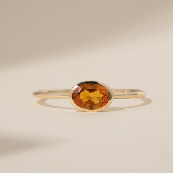 14k Gold Citrine Ring, Oval Bezel Set Gemstone Ring, November Birthstone, Dainty Gemstone Ring, Stackable Ring, Delicate Gold Ring, Linda