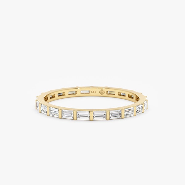 14k Solid Gold Eternity Ring, Diamond Baguette Ring, Dainty Wedding Band, Dainty Thin Diamond Band, White, Rose, Yellow Gold, Tullulah