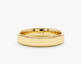 14k Gold Wedding Band, 4mm Beveled Edge, Simple Wedding Ring, Contemporary, Stylish, Distinctive, High Polished Beveled Edges, Simple Ring