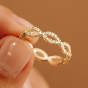 14k Solid Gold Diamond Eternity Ring, Dainty Gold Ring, Wedding Ring ...
