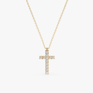 Diamond Cross Necklace, 14k Solid Gold and Natural Diamonds, Holy Cross Necklace, 14k or 18k White, Rose, Yellow Gold, Cross Charm, Maria