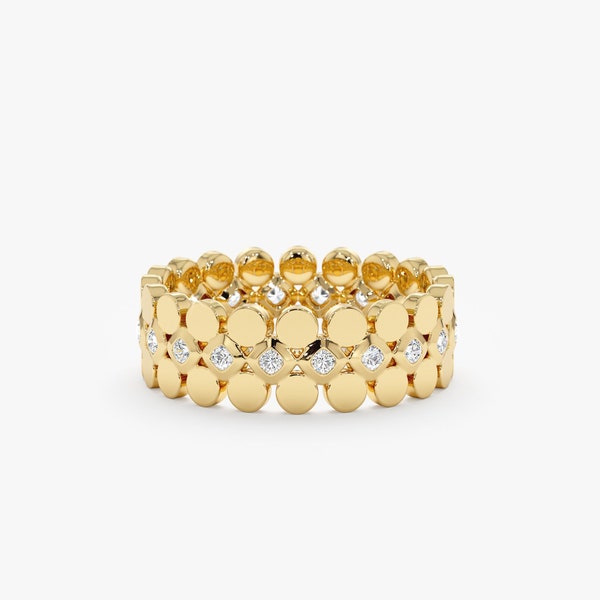 14k Diamond Ring, Flat Bead Design with Bezeled Diamonds, Beautiful and Unique Diamond Ring, 14k or 18k Solid Gold, Rose, Yellow, White, Izi