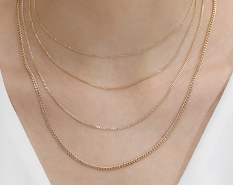14k Solid Gold Cuban Chain Necklace, Curb Chain, Short Necklace, Choker Necklace, Dainty Chain, Long Necklace, Layering Necklace, Mira