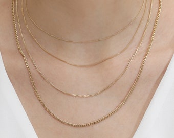 14k Solid Gold Cuban Chain Necklace, Curb Chain, Short Necklace, Choker Necklace, Dainty Chain, Long Necklace, Layering Necklace, Mira