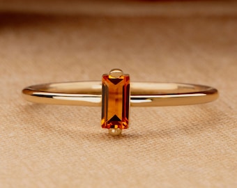 14k Solid Gold Citrine Ring, Engagement Ring, Baguette Gemstone, Dainty Gold Ring, Citrine Ring, November Birthstone, Stackable Ring, Lupita