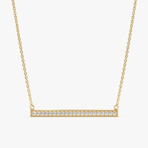 14k Diamond Necklace, Solid Gold Diamond Bar Necklace, Birthday Gift, Yellow Gold, White Gold, Rose Gold, Classic Bridal Necklace, Danna