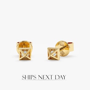 Mini Diamond Stud Earrings, 14k Gold Studs, Pyramid Studs, Spike Earrings, Tragus Studs, Cartilage Earrings, Small Diamond Studs, Nefertiti