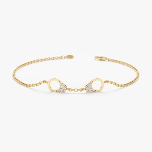 14k Diamond Handcuff Bracelet, Dainty Diamond Bracelet, Love Bracelet, White, Yellow, Rose Gold, Trendy Design, Gift for Her, Charlotte