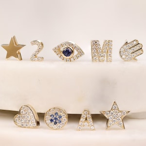 14k Sliding Charms for Sarah Elise Gold Bangle, Evil Eye, Star, Moon, Lightning Bolt, Heart, Initial, Cross, Hamsa, David of star, Wishbone