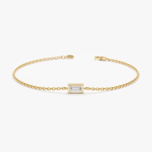 14k Gold Diamond Baguette Bracelet, Dainty Diamond Bracelet, Small Diamond, Charm Bracelet, 14k White, Yellow, Rose, Gift for Her, Gianna