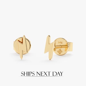 14k Gold Lightning Bolt Stud Earrings, Mini Gold Stud, 14k Small Studs, Tiny Gold Earrings, Minimalist Earrings, Cartilage Earrings, Electra