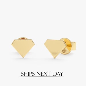 14k Solid Gold Unique Stud Earrings, Diamond Shape Stud Earrings, Simple Earrings, Dainty Gold Studs, Rose Gold Studs, Ear Party, Marilyn
