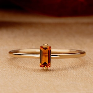 14k Solid Gold Citrine Ring, Engagement Ring, Baguette Gemstone, Dainty Gold Ring, Citrine Ring, November Birthstone, Stackable Ring, Lupita