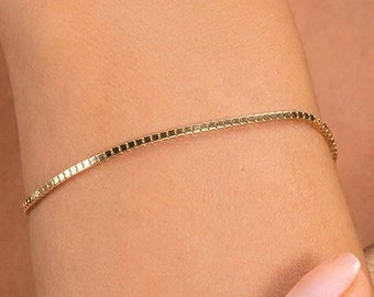 14k Gold Box Chain Bracelet, Unique Gold Bracelet, Smooth and High Polish Finish, Wrist Stacking, Solid Gold Yellow or White Gold, Noa