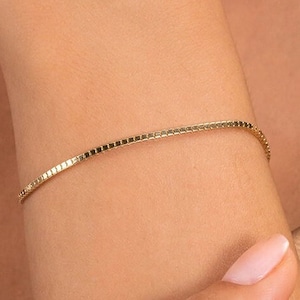 14k Gold Box Chain Bracelet, Unique Gold Bracelet, Smooth and High Polish Finish, Wrist Stacking, Solid Gold Yellow or White Gold, Noa