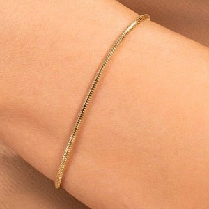Snake Chain 14k Solid Gold Bracelet,2.5mm Width Polished Herringbone Chain  Bracelet,handmade Snake Bracelet, Real Gold Bracelet,gift for Her 