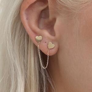 14k Gold Heart Earrings, Double Stud Earrings, Trendy Gold Earrings, Gold Chain Earrings, Dainty Stud Earrings, Dangly Earrings, Sienna