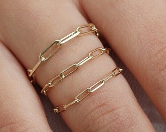 Solid Gold Paperclip Chain Ring, 14k Gold Chain Ring, Paperclip Links, Dainty Chain Ring, Stackable Ring, Dainty Minimalist Ring, Talia
